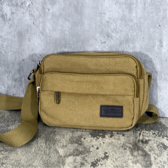 Gearonic Mens Tan Canvas Crossbody Shoulder Bag - Picture 1 of 8